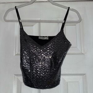 Black Sequin Crop Top